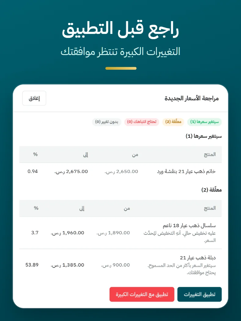 مراجعة الأسعار قبل التطبيق